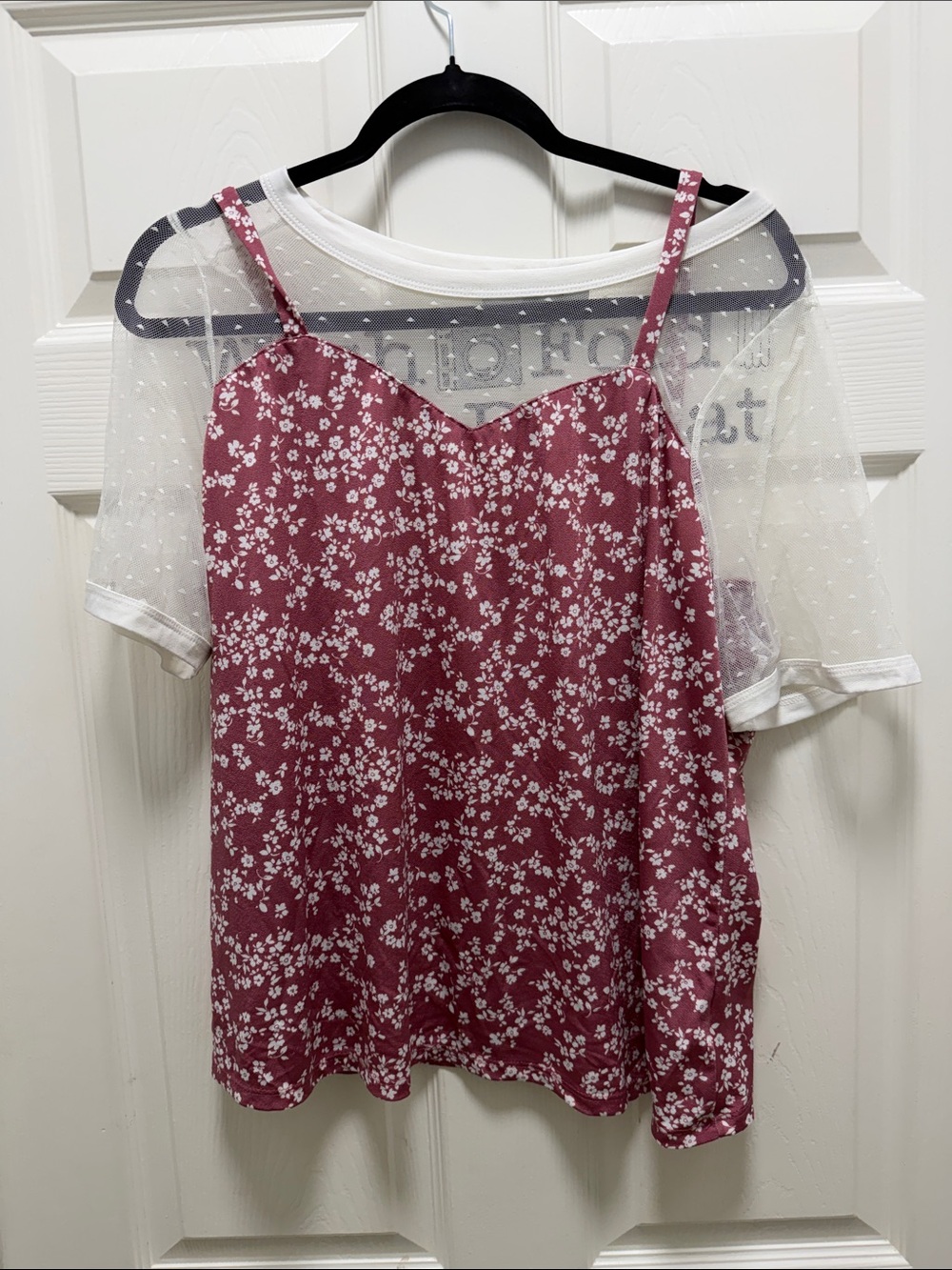 Lily White Mauve Floral Layered Mesh-Sleeve Cami